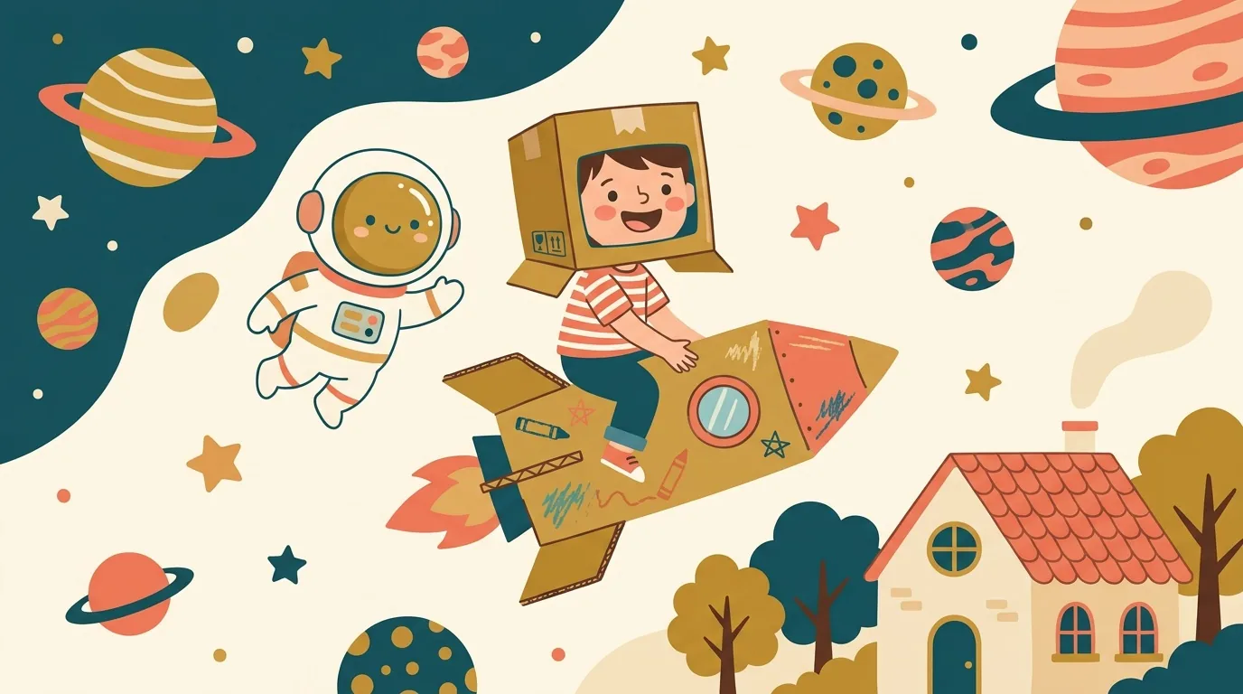 Astro l'astronaute embarque un enfant dans une fusée en carton à travers le monde de l'Espace, chez Kidibook