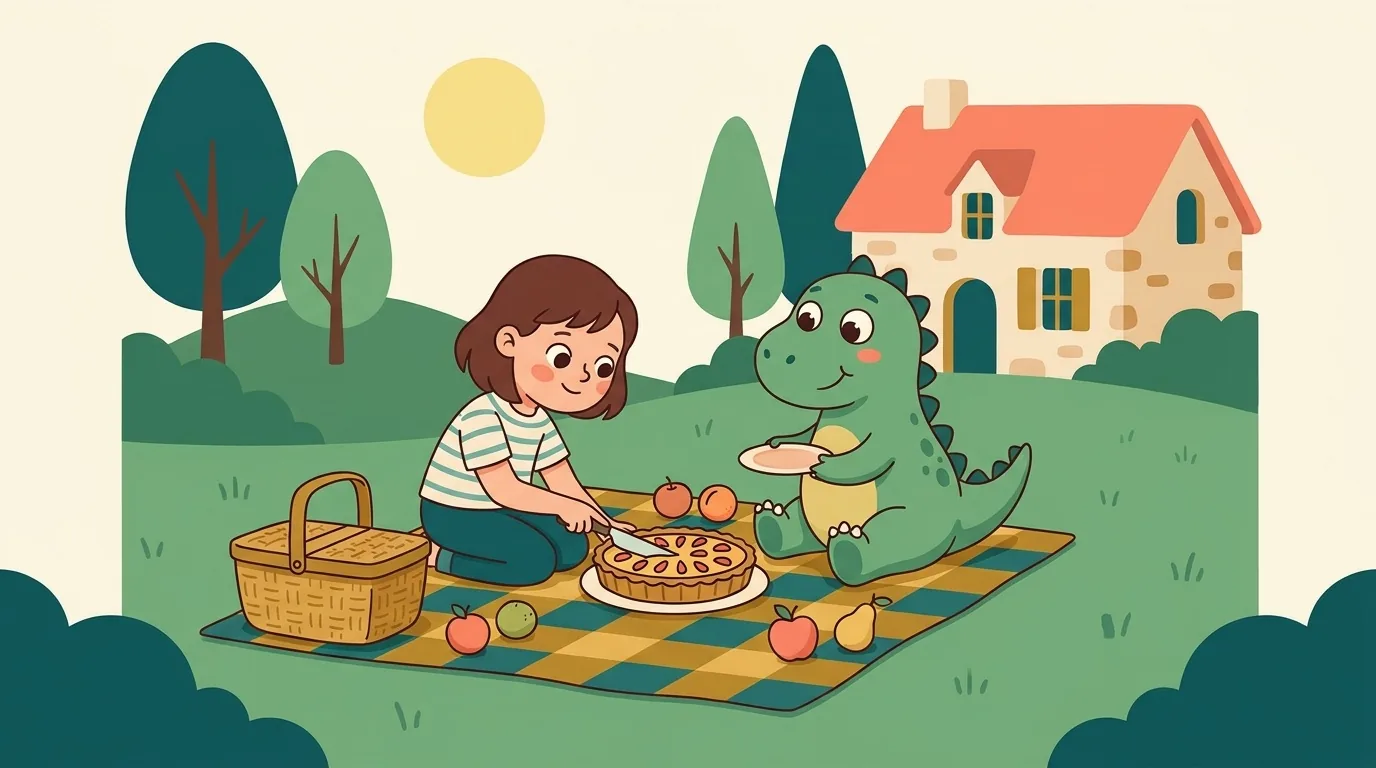 Un enfant partage une tarte en parts égales lors d'un pique-nique pour comprendre les fractions en s'amusant