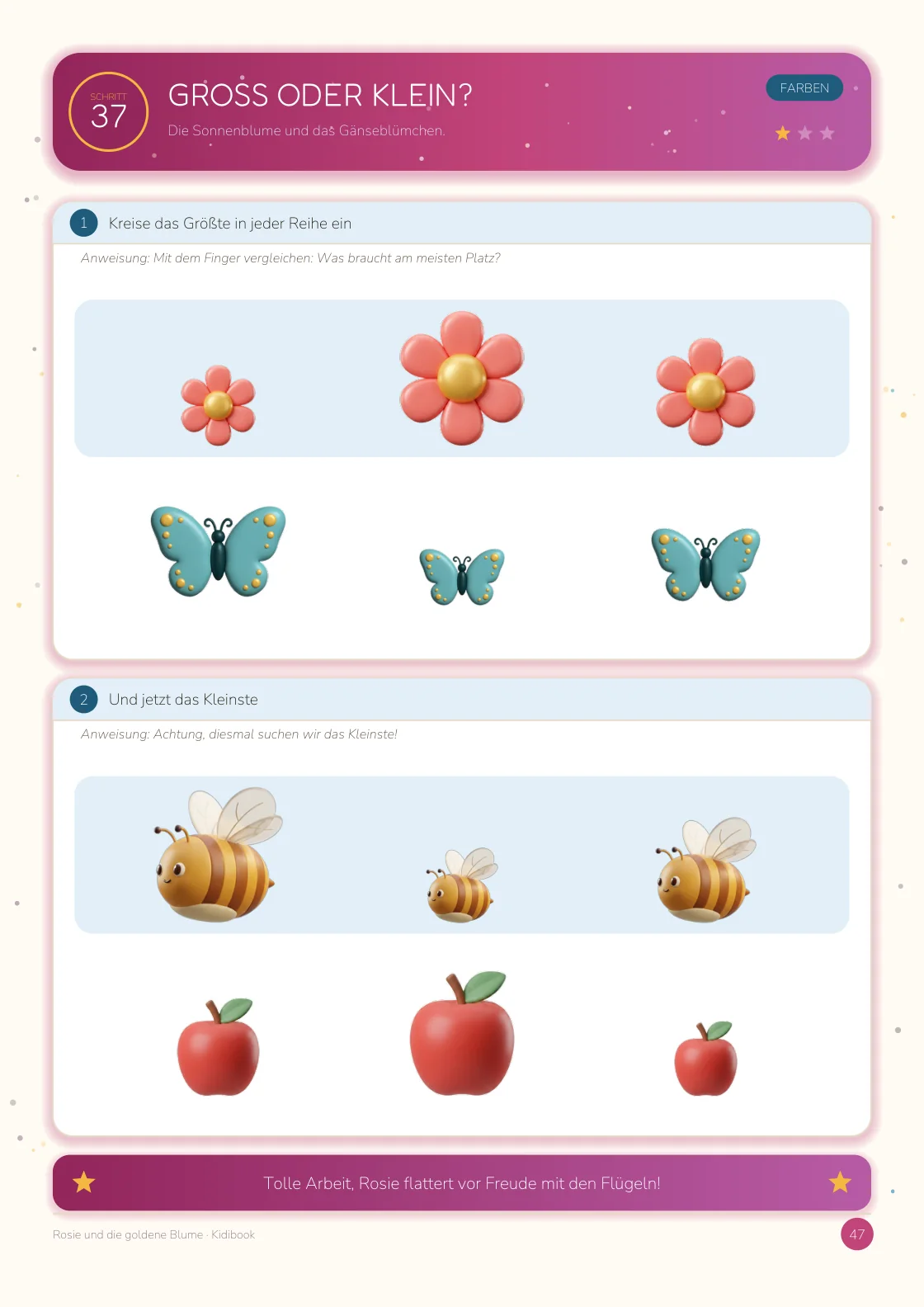 Rosie und die goldene Blume — Schritt 37, Groß oder klein?: eine illustrierte Übung zum Vergleichen