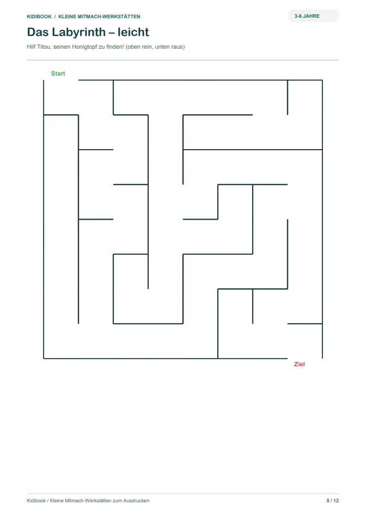 Labyrinth zum Ausdrucken für Kindergartenkinder