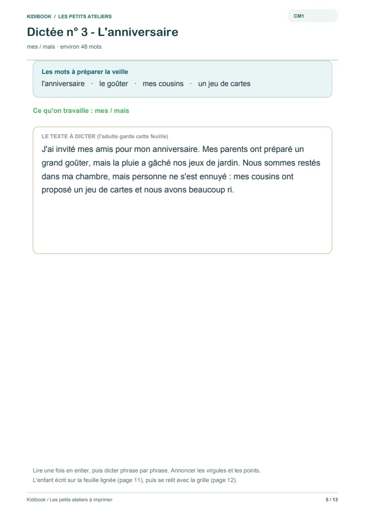La feuille lignée pour écrire la dictée