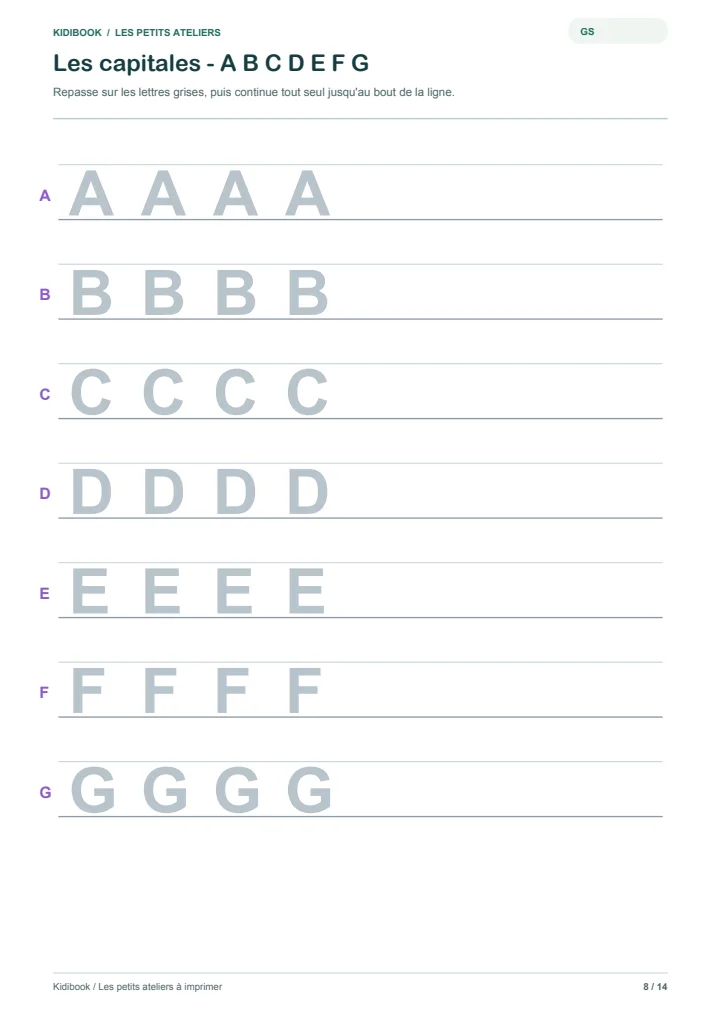 Les lettres capitales à repasser en Grande Section