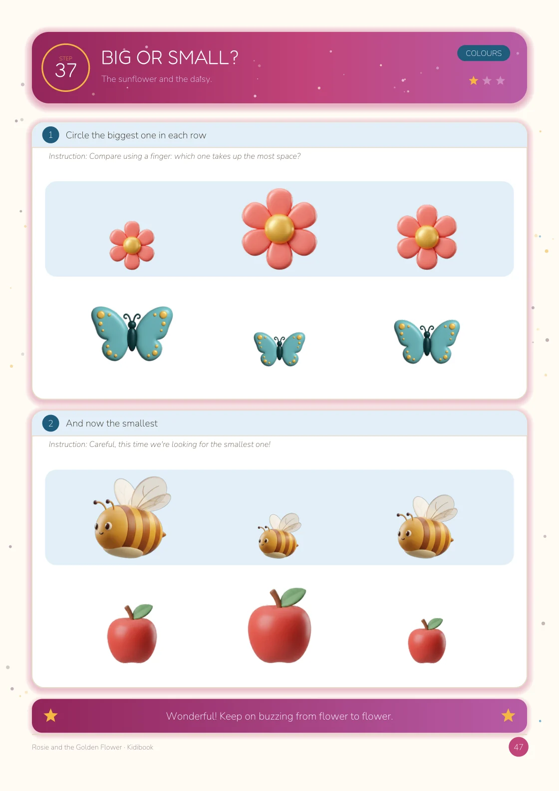 Rosie and the Golden Flower — Step 37, Big or Small?: an illustrated comparison exercise