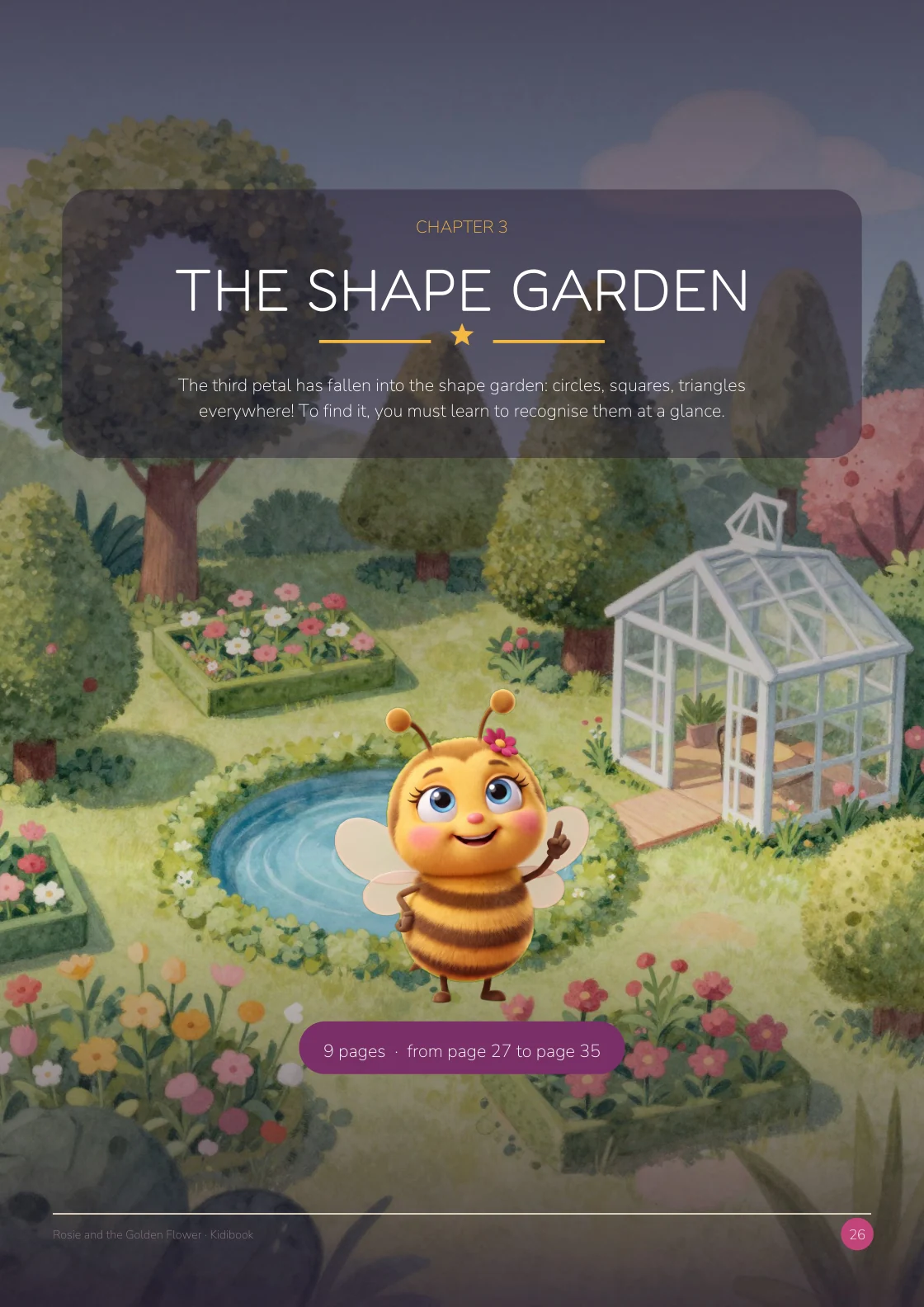 Rosie and the Golden Flower — Chapter 3, The Shape Garden: an illustrated story page