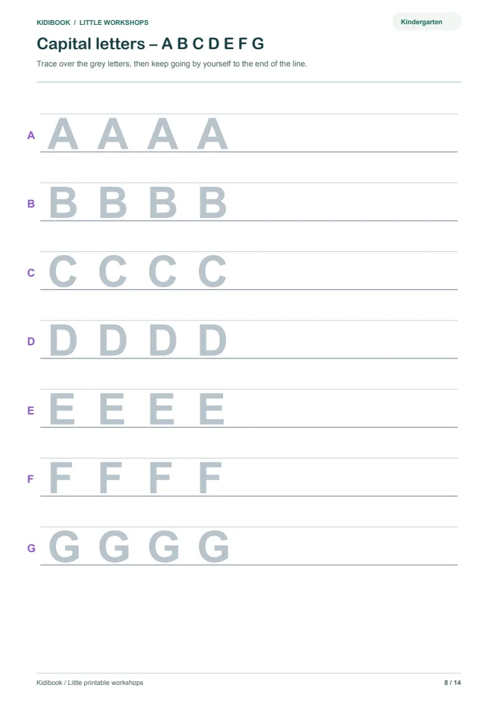 Uppercase letters to trace over in Kindergarten