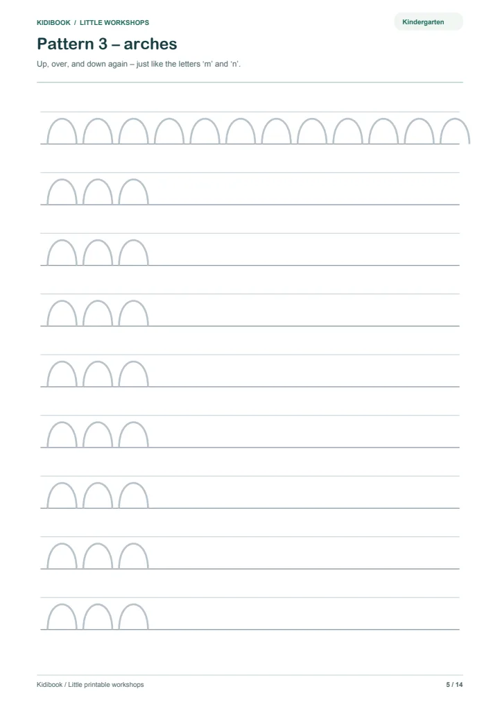 Kindergarten pre-writing sheet: bridges to trace over