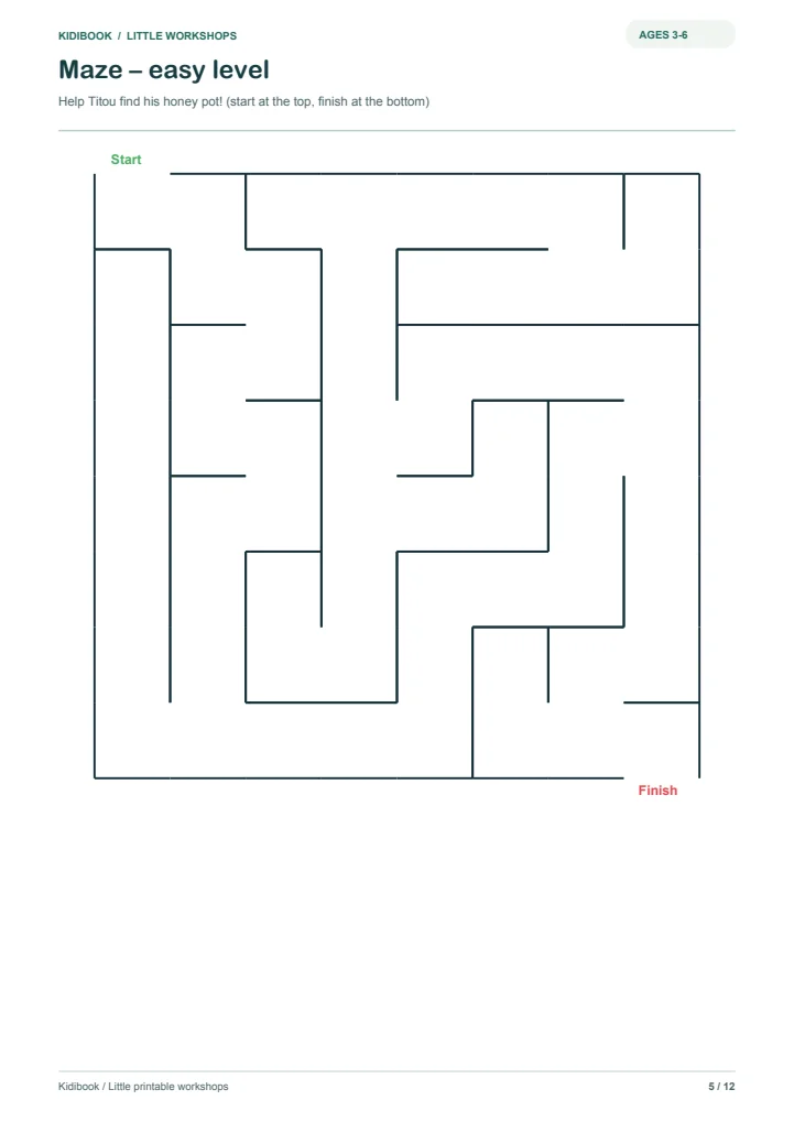 Printable maze for preschool children