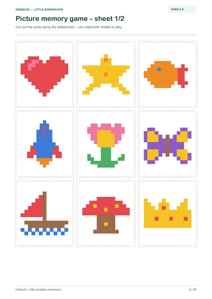 Printable memory game for preschool