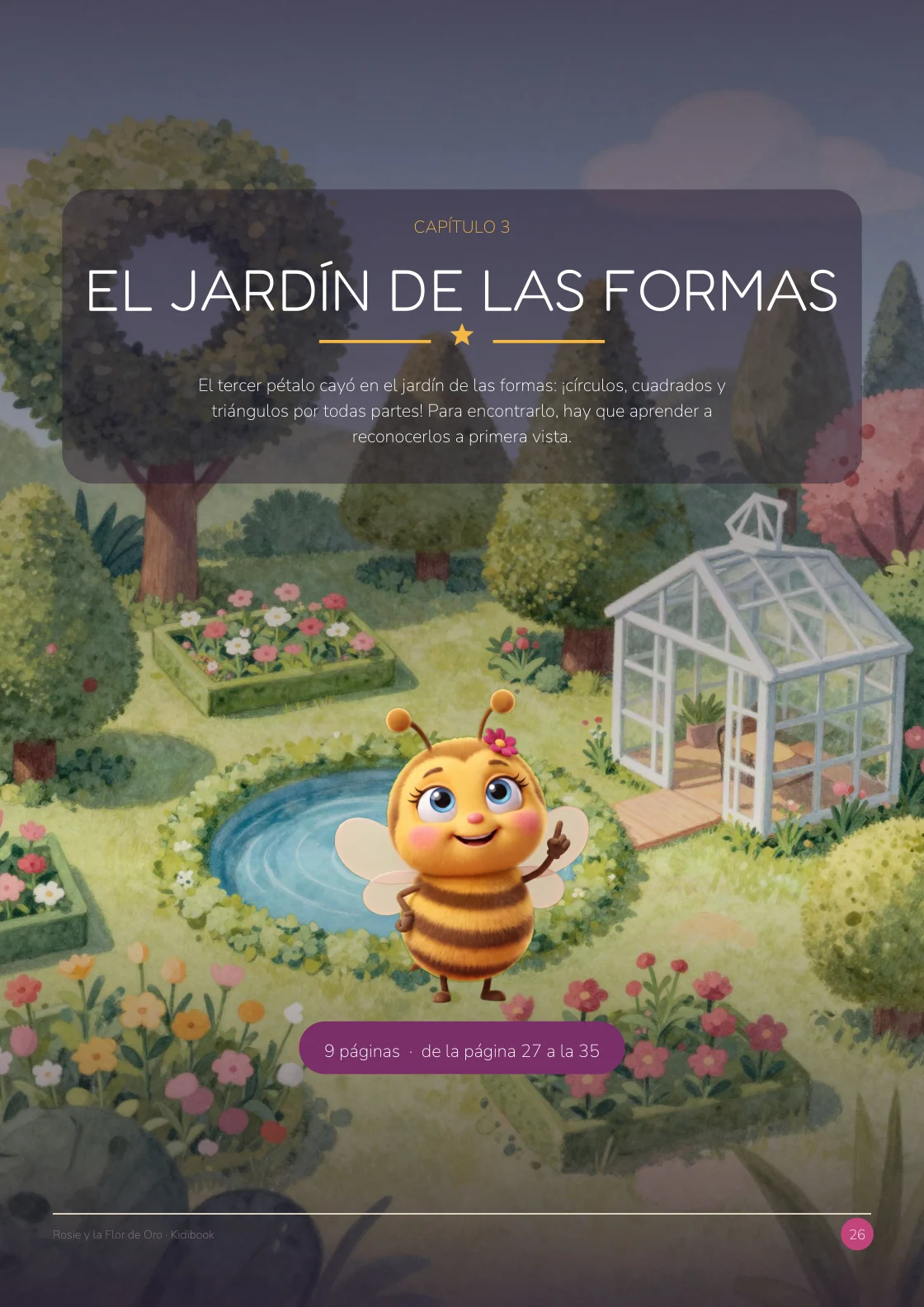 Rosie y la Flor de Oro — Capítulo 3, El jardín de las formas: una página de historia ilustrada