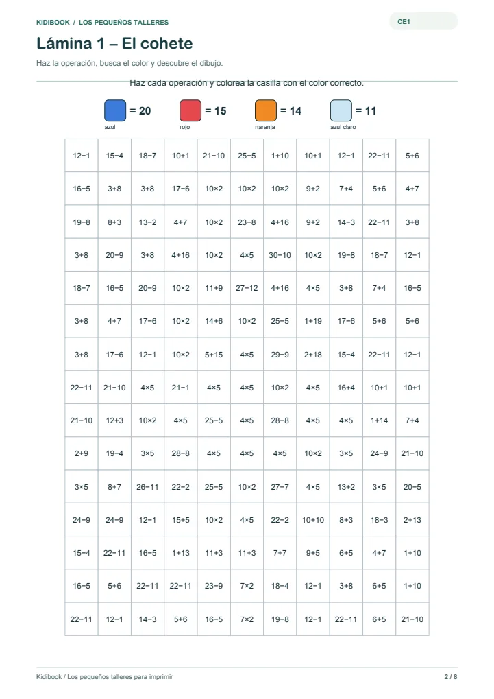 Coloreado mágico CE1 para imprimir — vista previa