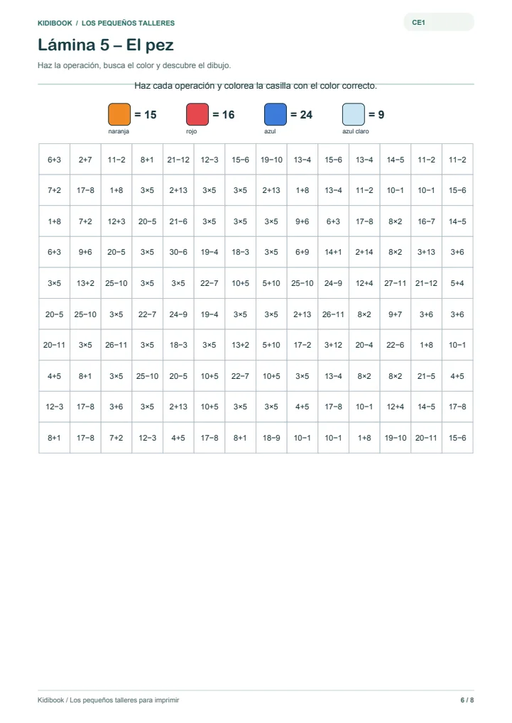 Coloreado mágico CE1: el pez — vista previa del PDF gratuito
