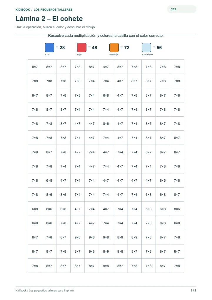 Colorear mágico CE2: el cohete — vista previa del PDF gratuito