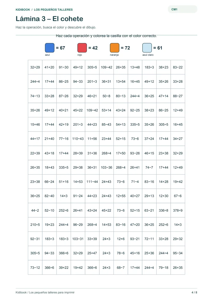 Coloreado mágico CM1: el cohete — vista previa del PDF gratuito