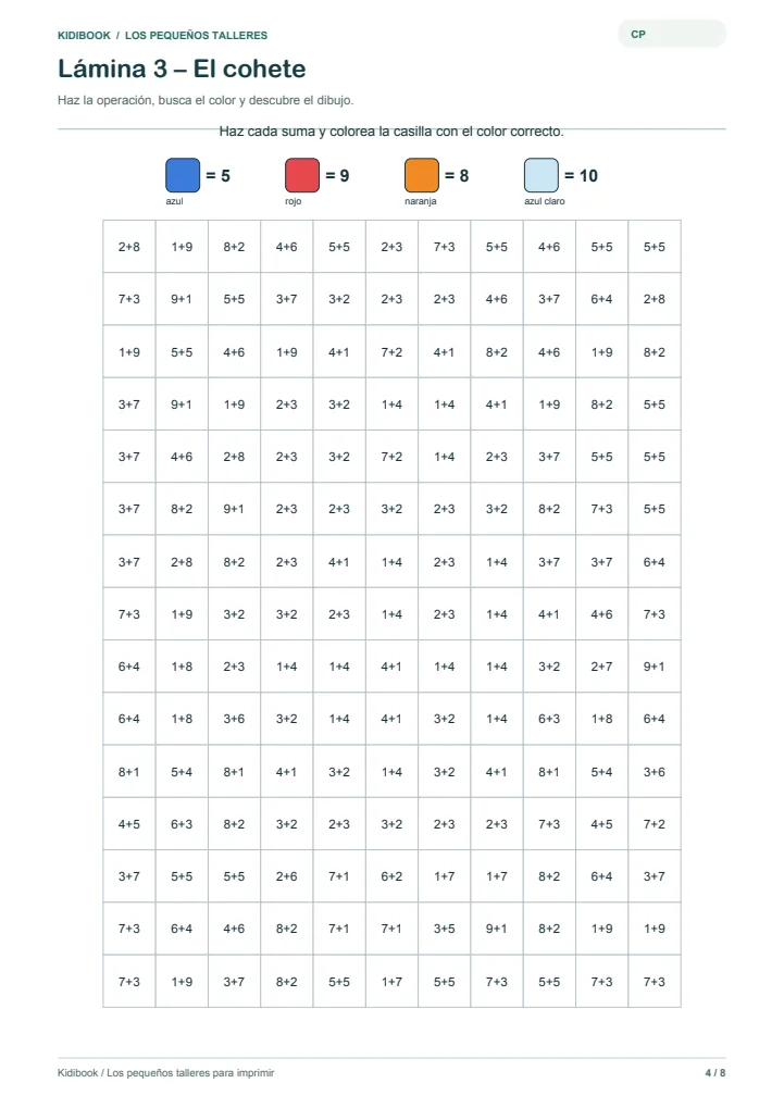 Coloreado mágico CP: el cohete — vista previa del PDF gratis