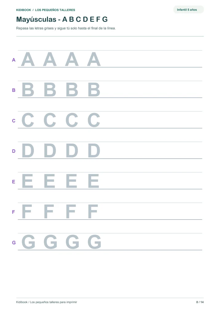 Las letras mayúsculas para repasar en Infantil 5 años