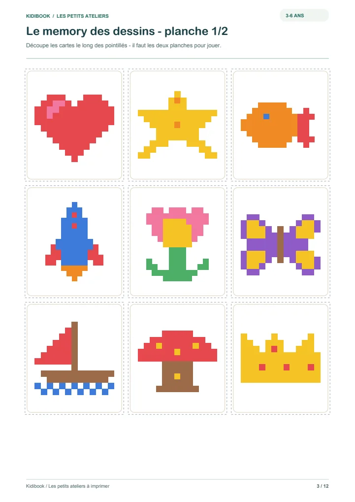 Memory à imprimer et découper pour la maternelle