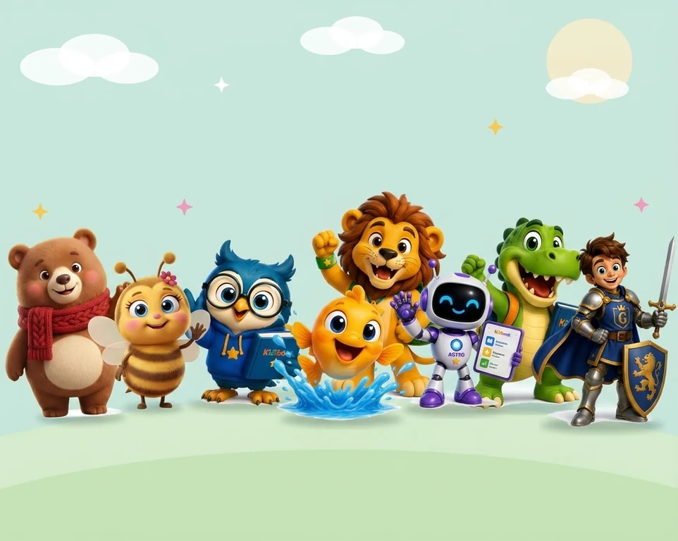 Les huit mascottes des cahiers Kidibook, de la Petite Section au CM2